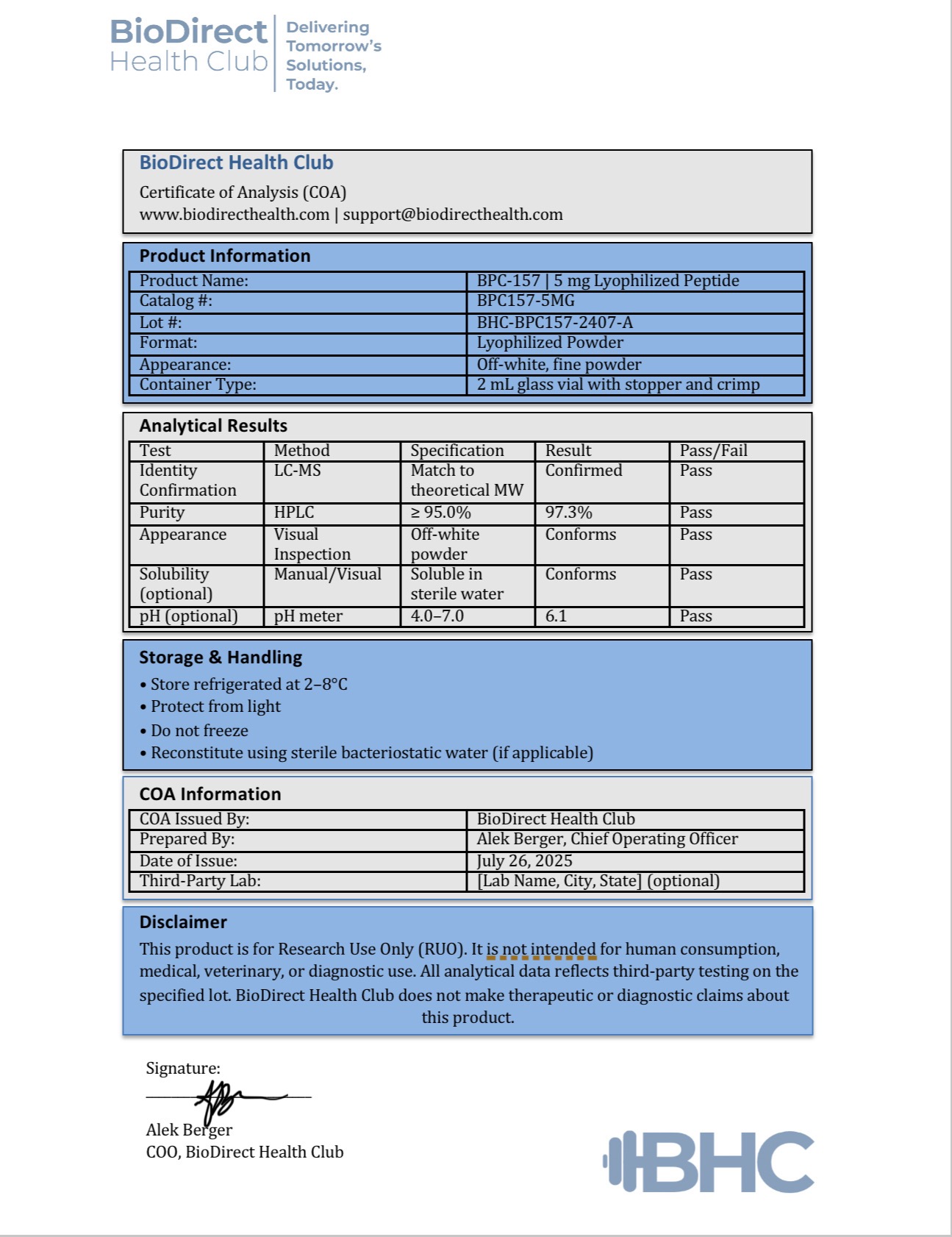 Sample COA