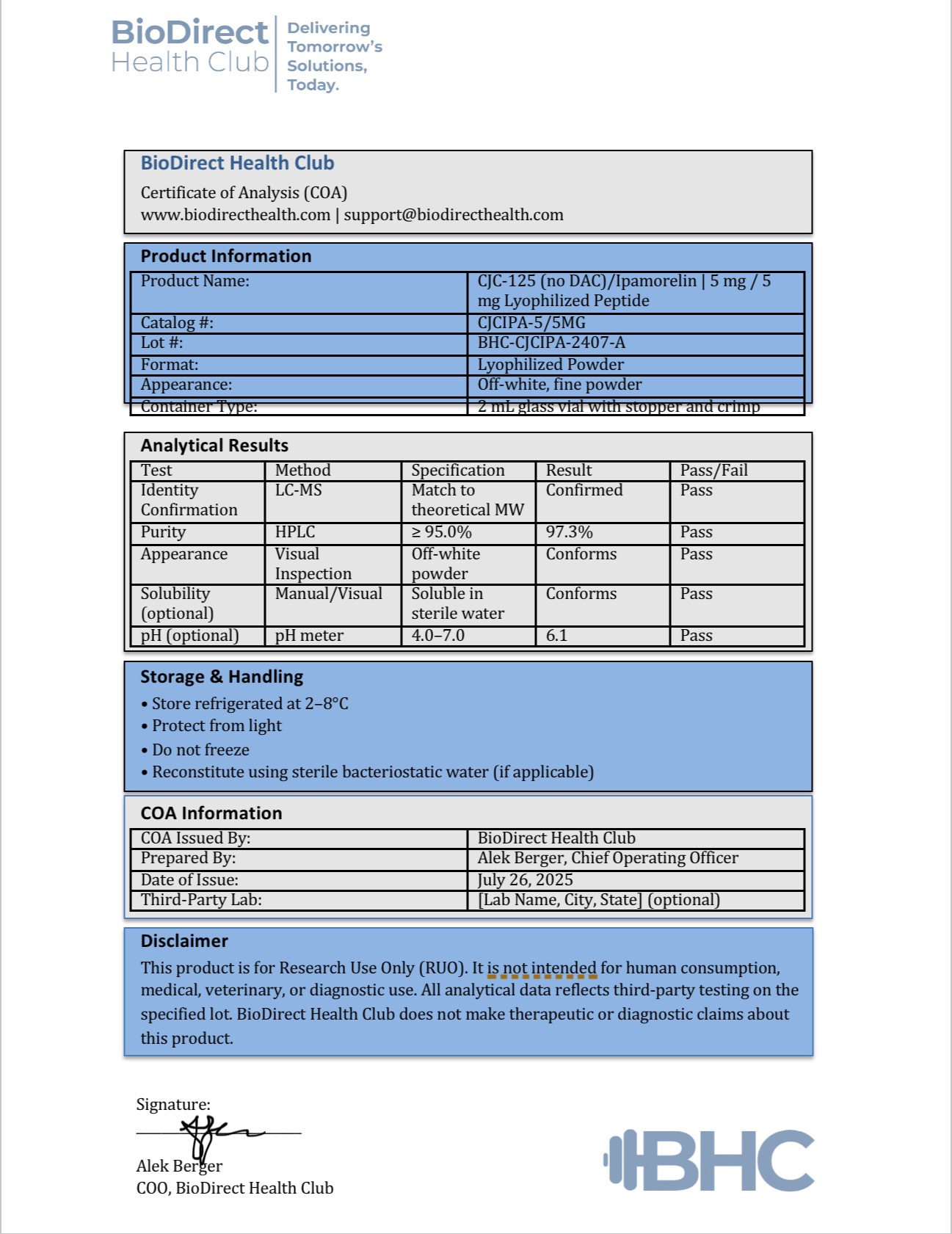 Sample COA