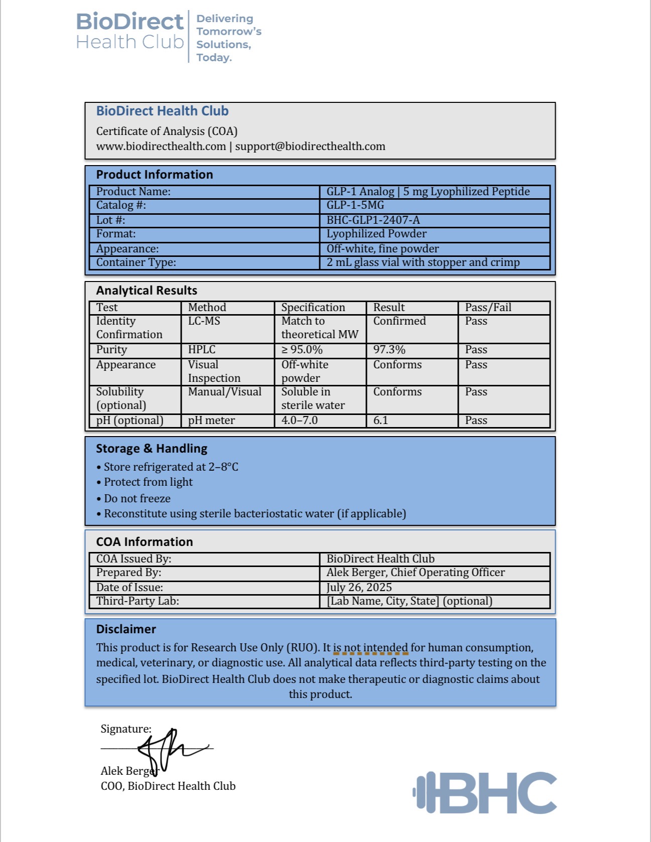 Sample COA