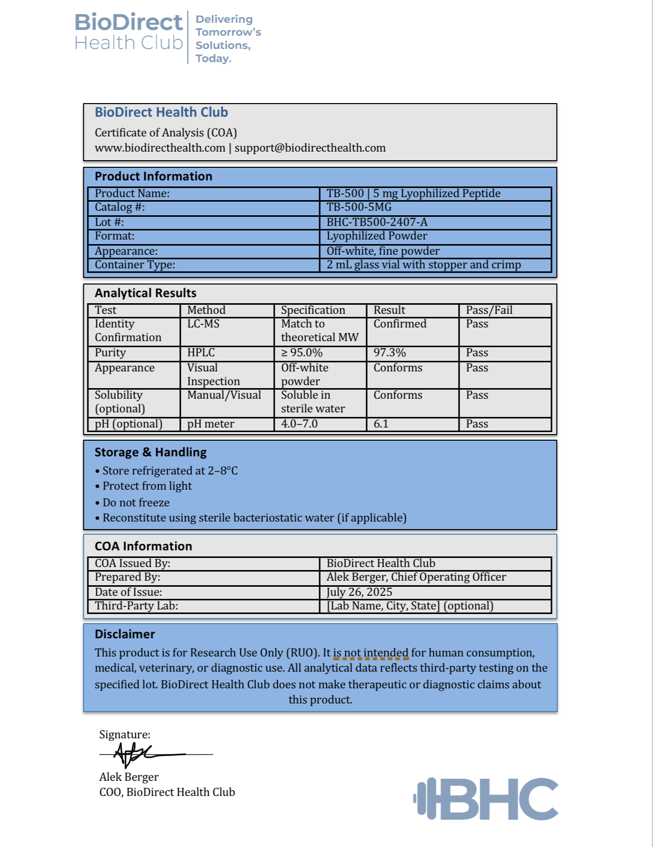 Sample COA